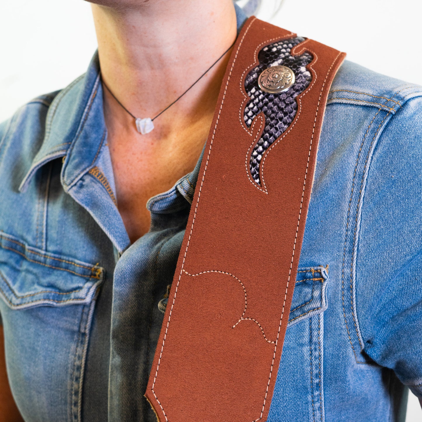 Sculpted Suede Guitar Strap - Snakeskin Leather Inset