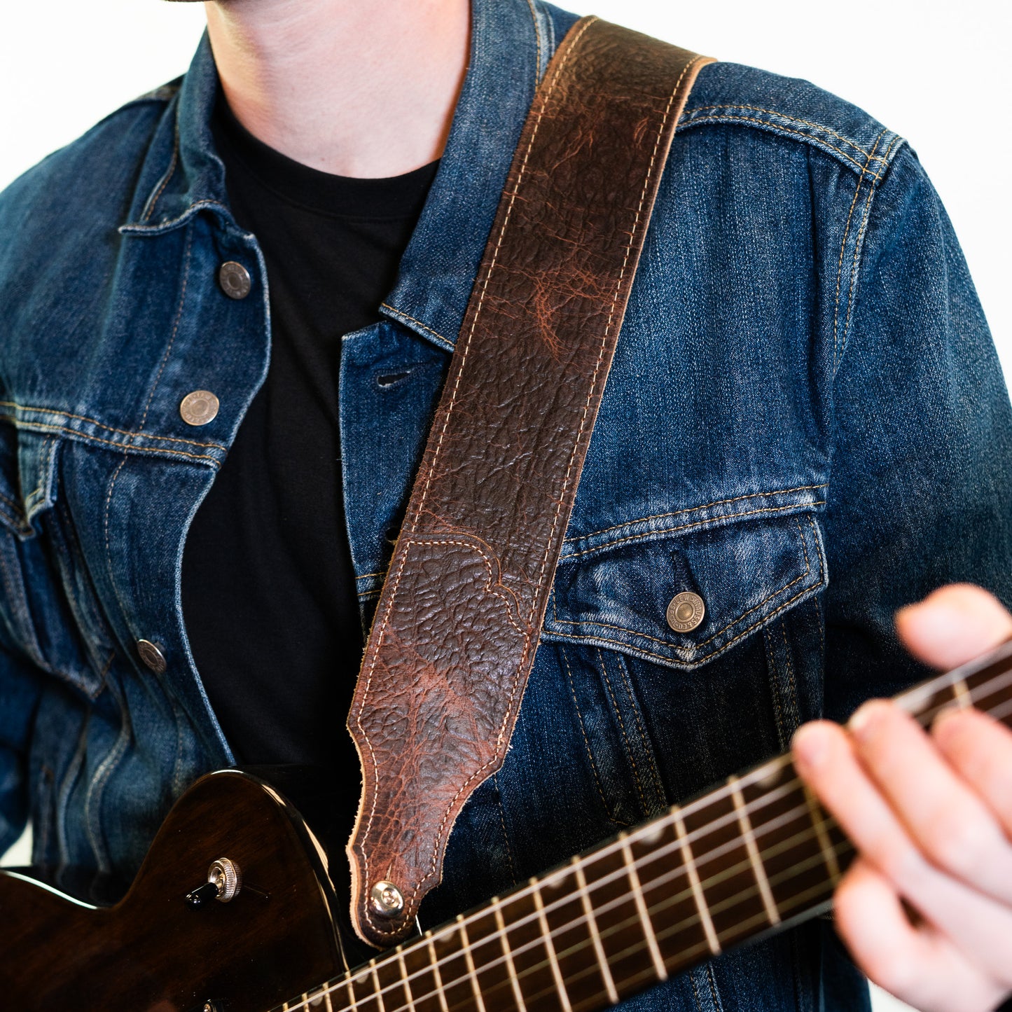 American Bison Leather Guitar Strap - Chocolate