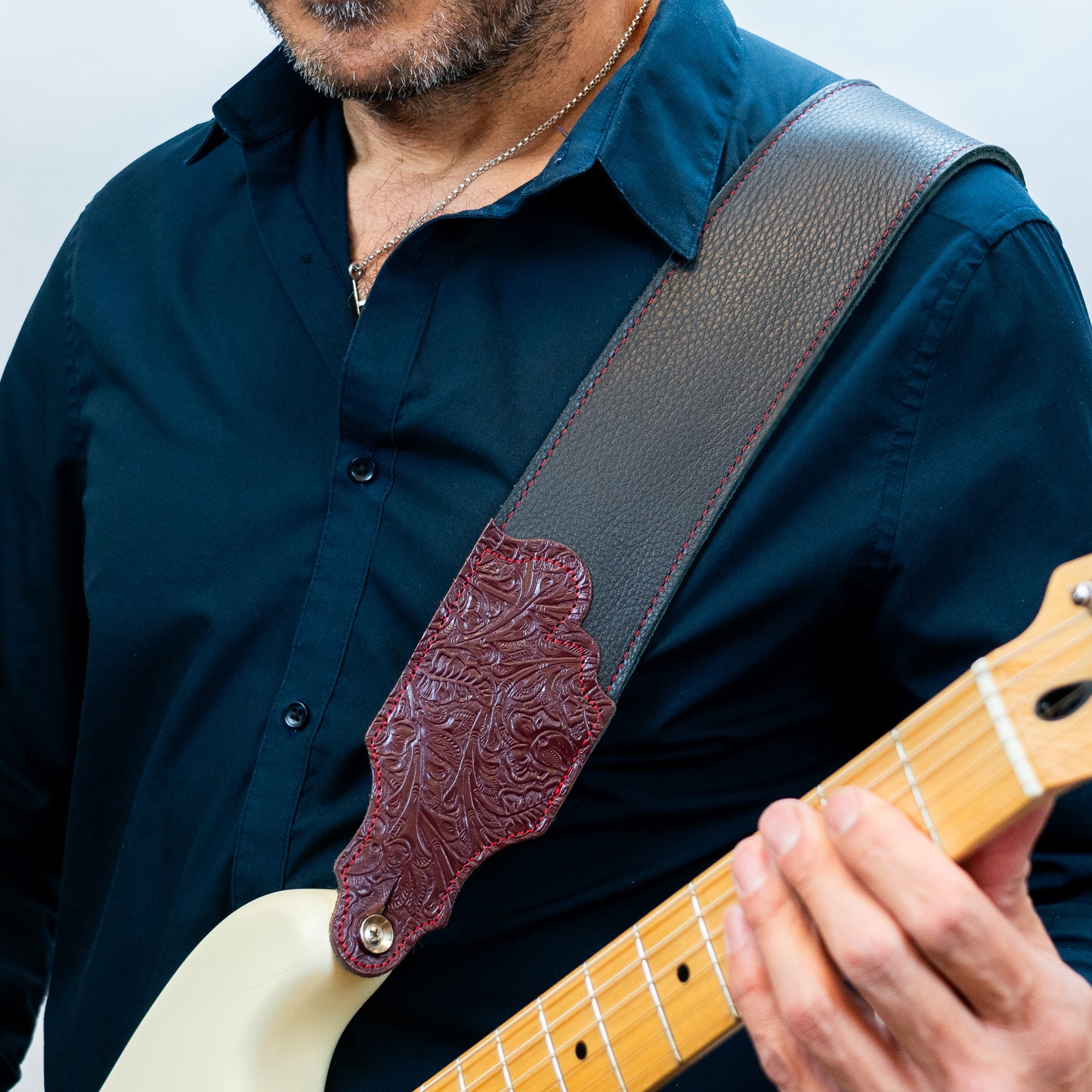Tooled Glove Leather Guitar Strap