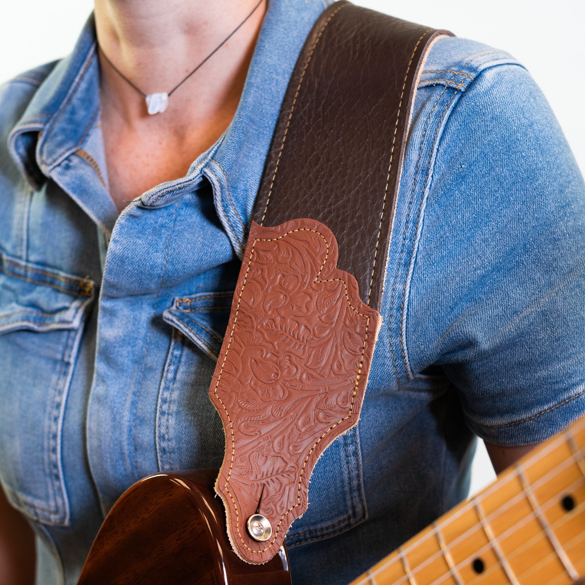 Tooled Glove Leather Guitar Strap