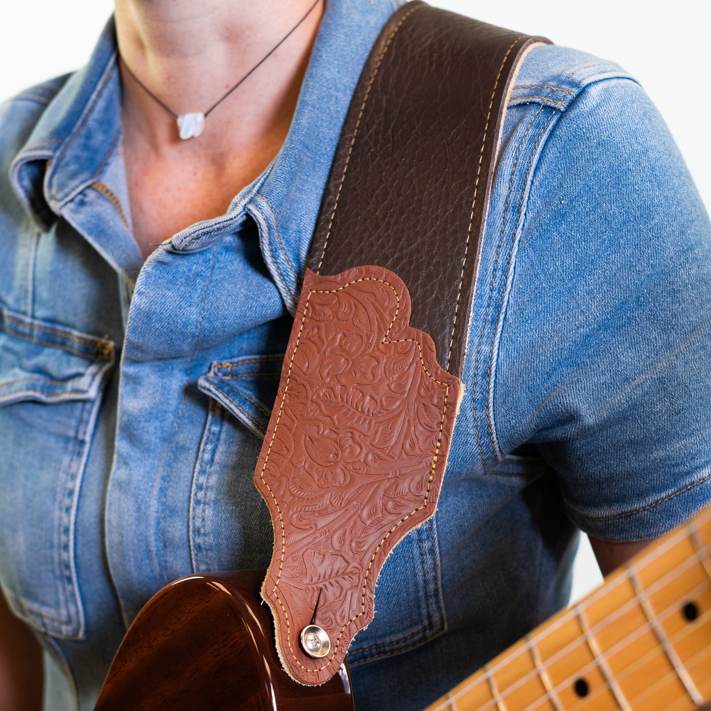 Tooled Glove Leather Guitar Strap