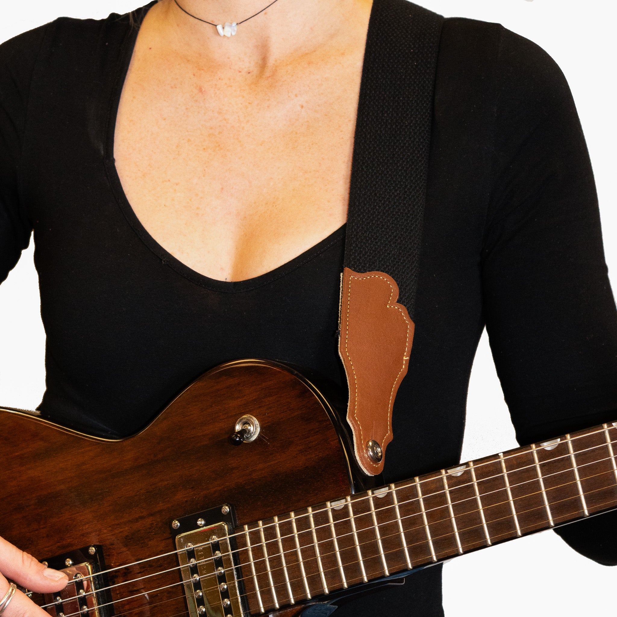 Cotton Guitar Strap - Glove Leather End Tab