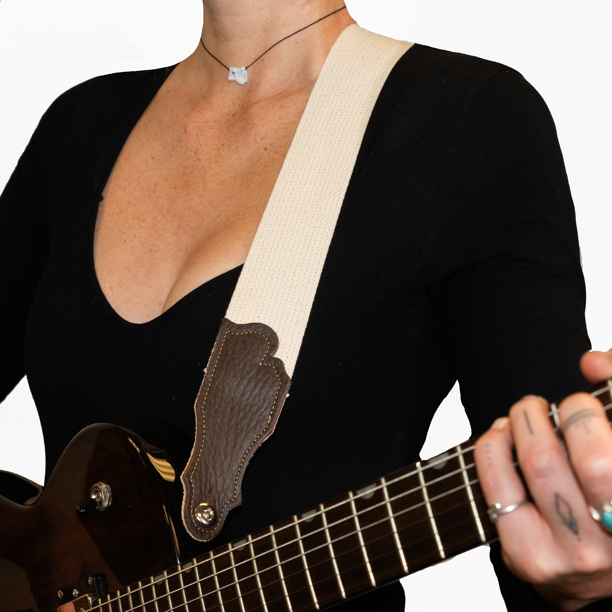 Cotton Guitar Strap - Glove Leather End Tab