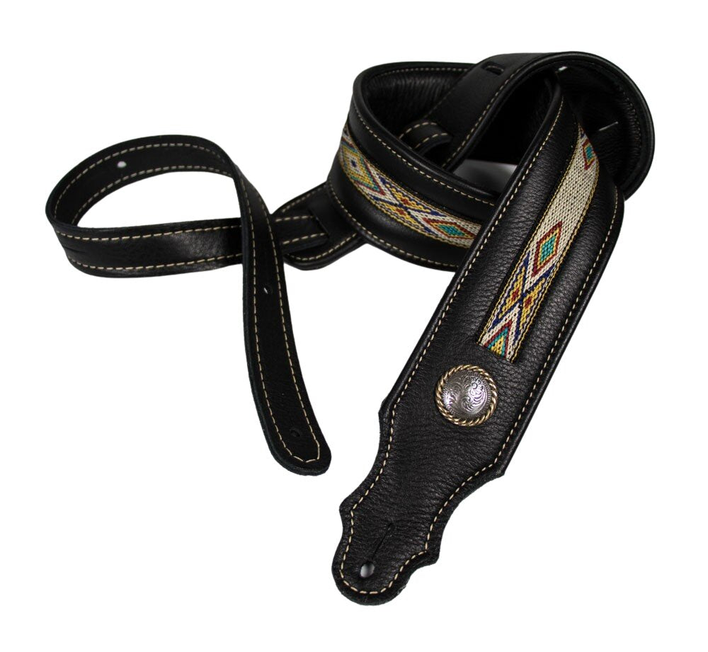 Southwest Padded Leather Guitar Strap - Black image