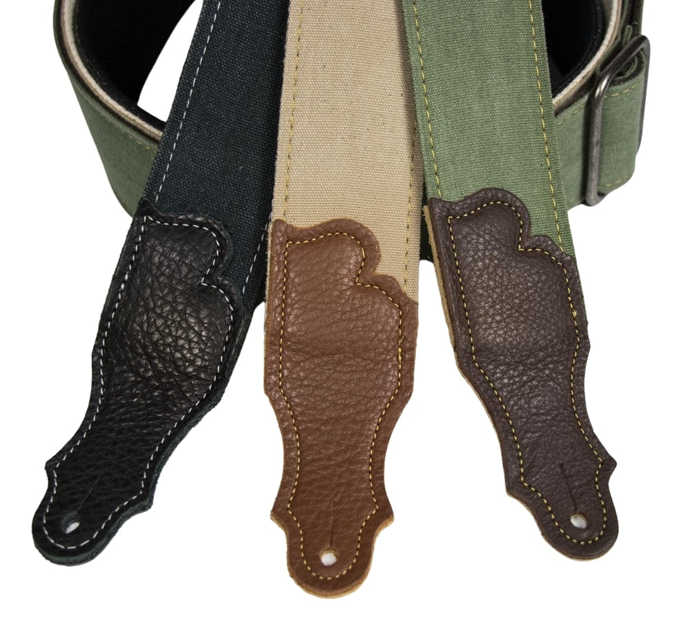 Distressed Canvas Guitar Strap - Glove Leather End Tab