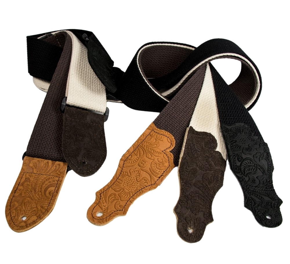 Cotton Guitar Strap - Embossed Suede End Tab