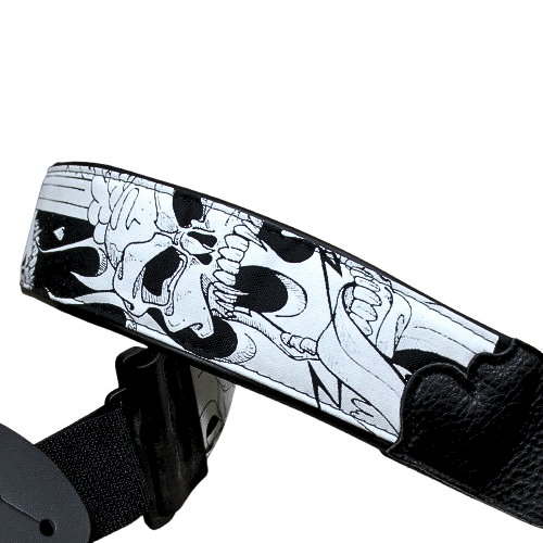 Custom Skull Art Padded Guitar Strap - Glove Leather Ends - Limited Run