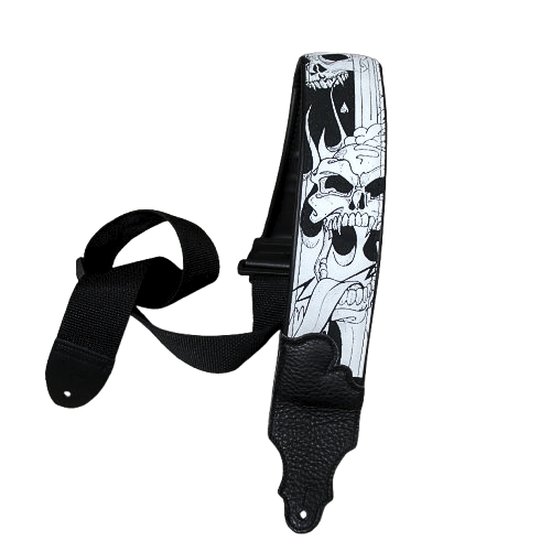 Custom Skull Art Padded Guitar Strap - Glove Leather Ends - Limited Run