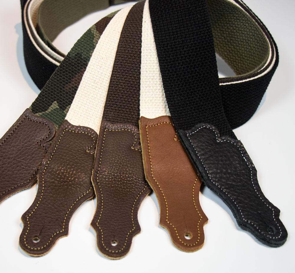 Cotton Guitar Strap - Glove Leather End Tab