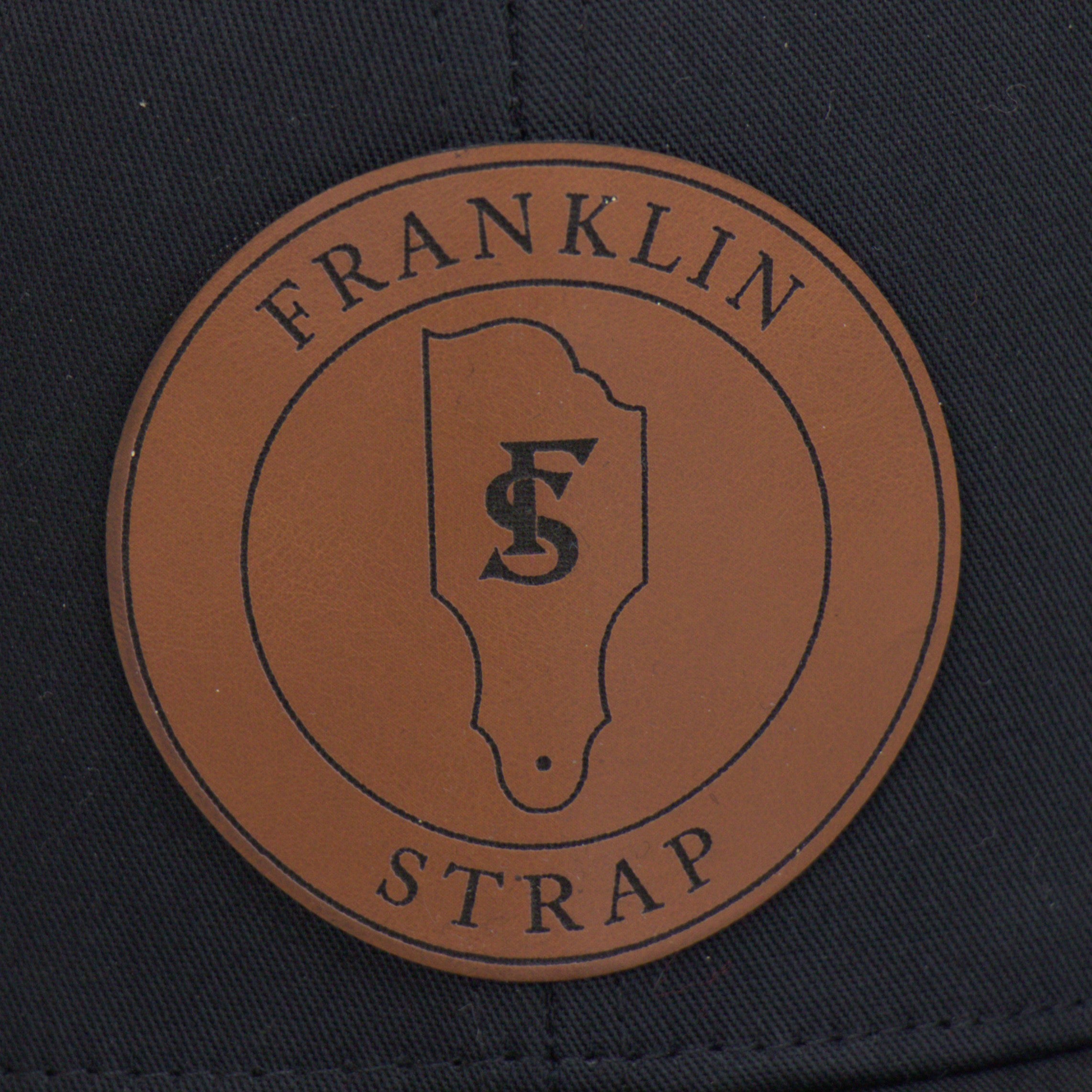 Franklin Strap Black Trucker Hat with Leather Patch | Official Franklin Apparel