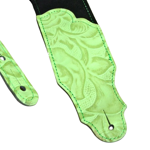 2.5'' Black Suede Guitar Strap with Custom Green Embossed Ends - Limited Run