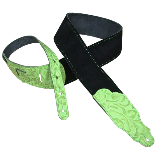 2.5'' Black Suede Guitar Strap with Custom Green Embossed Ends - Limited Run
