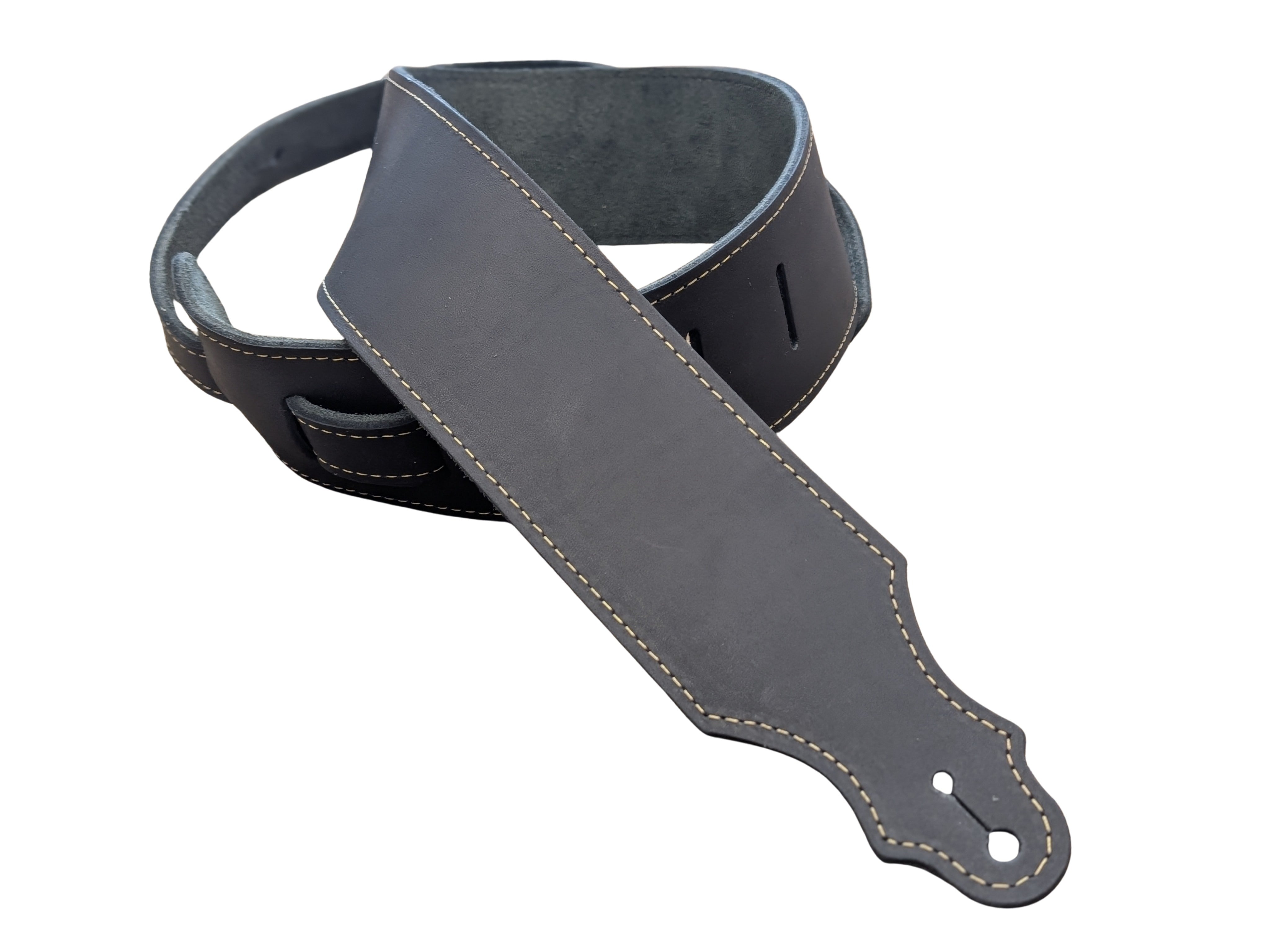 2.5'' Black Baseball Glove Leather Guitar Strap with Suede Backing & Gold Stitching - Limited Run